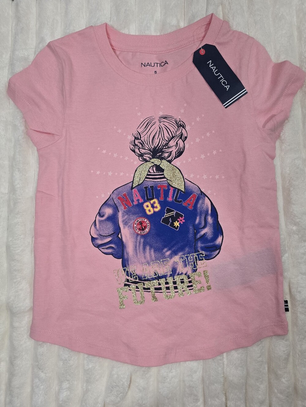 NWT Nautica Girls Pink Graphic Tee "We Are The Future" Size 5